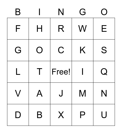 Bingo Letters! Bingo Card