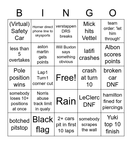 Untitled Bingo Card