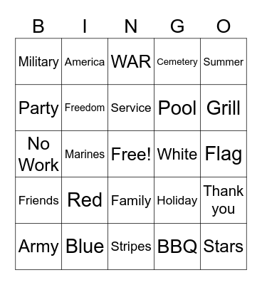 MEMORIAL DAY Bingo Card