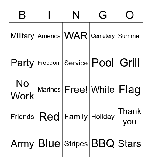 MEMORIAL DAY Bingo Card