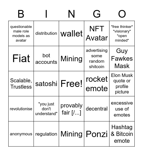 Crypto Twitter Bullshit Bingo Card