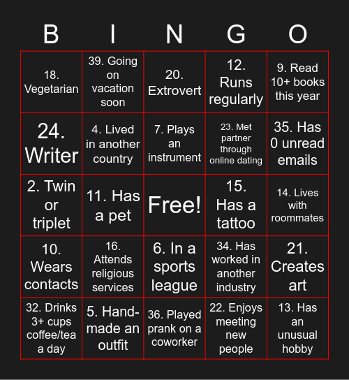 FRIDAY FUN ACTIVITY! Bingo Card