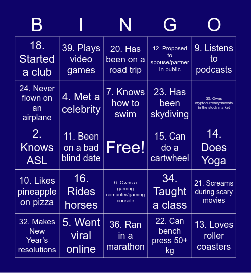 FRIDAY FUN ACTIVITY! Bingo Card