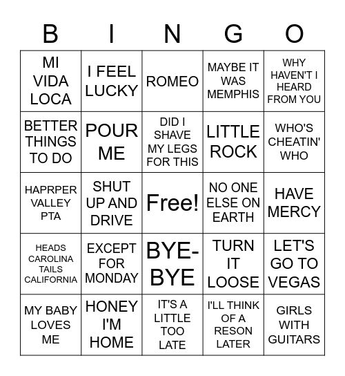 WOMEN OF COUNTRY Bingo Card