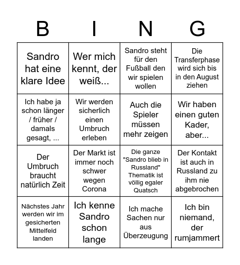 Sandro Schwarz Bingo Card