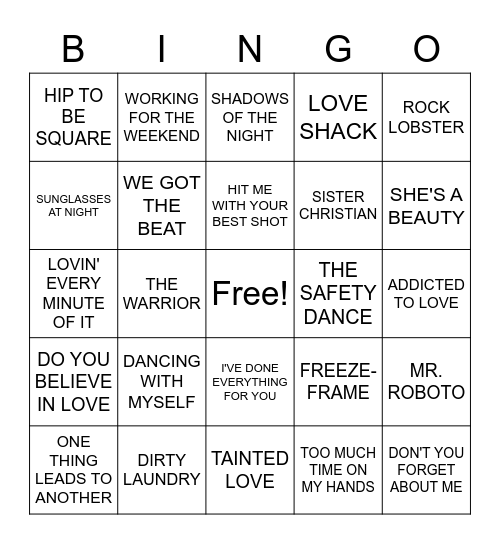 80'S Bingo Card