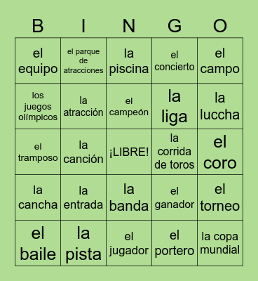 Los Pasatiempos Bingo Card
