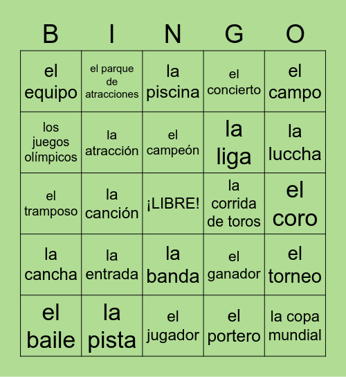 Los Pasatiempos Bingo Card