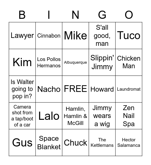 Better Call Saul Bingo Card