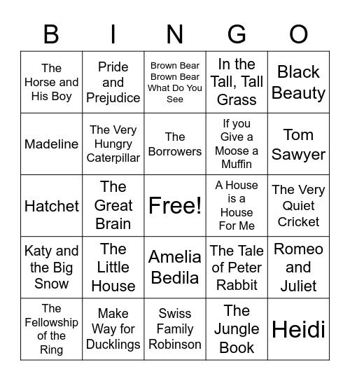 Book Title Bingo Card