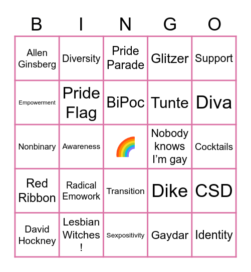 Pride Bingo Card