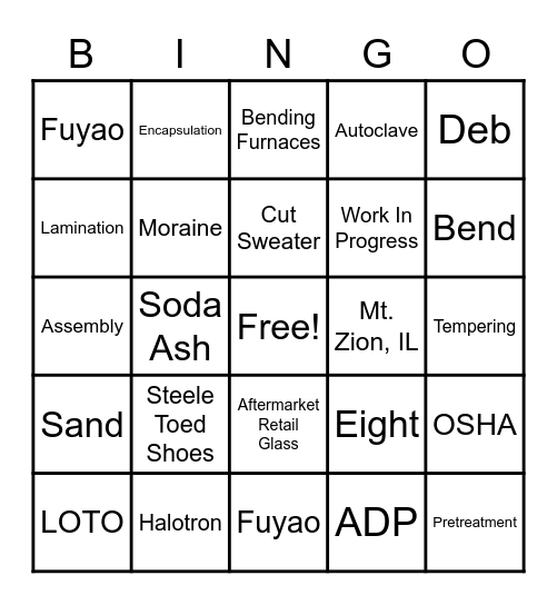 Fuyao Bingo Card