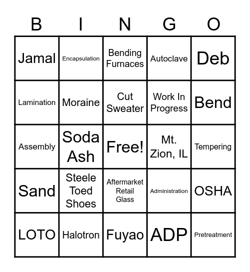 Fuyao Bingo Card