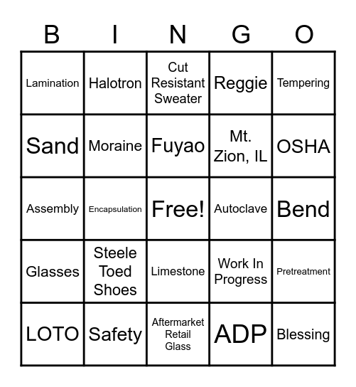 Fuyao Bingo Card