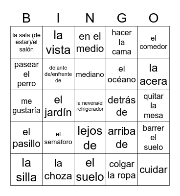 Unit 2 Spanish 2 Bingo Card