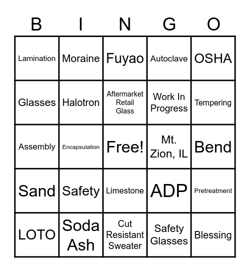 Fuyao Bingo Card