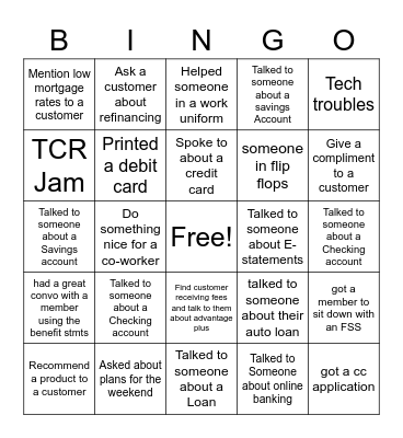 Bank Bingo Card