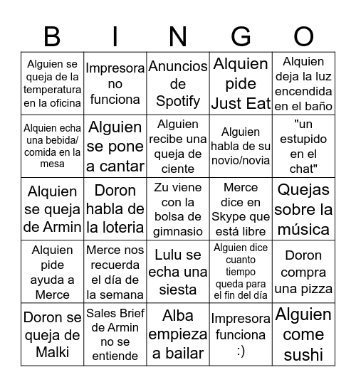 Bingo de la oficina Bingo Card