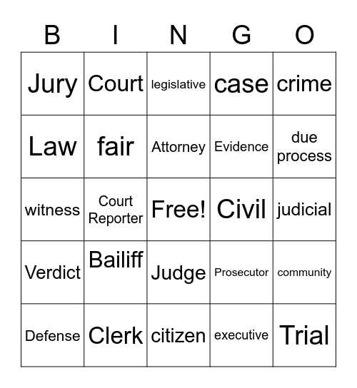 Inside the Courtroom Bingo Card