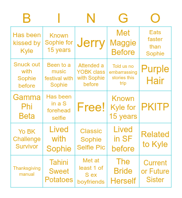 SOPHIE Bingo Card