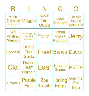 !    S   O   P   H   I   E   ! Bingo Card