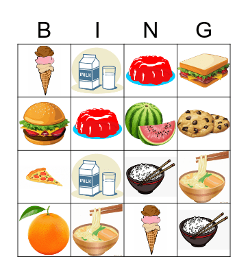 food Bingo Card