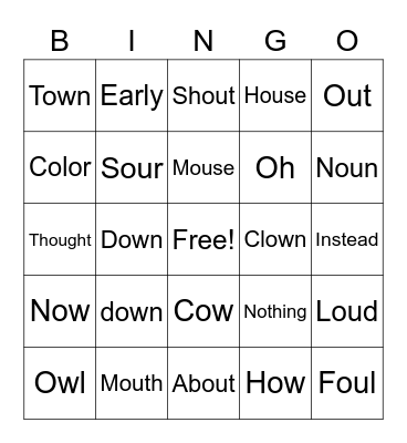 Ow/Ou Words Bingo Card