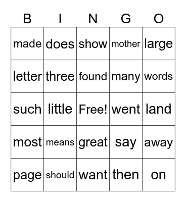 Sight Words 9 Bingo Card