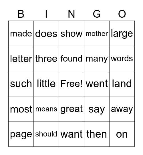 Sight Words 9 Bingo Card