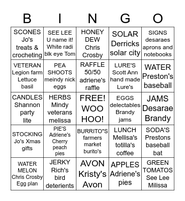 Lake California Farmers Market Bingo Card