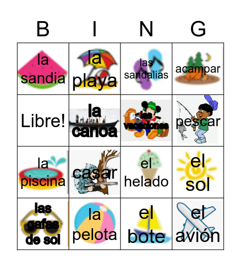 spanish summer bingo Card