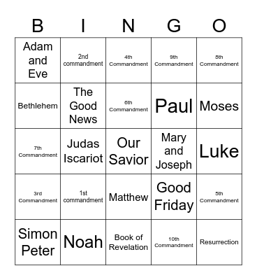 Bible Basics Bingo Card