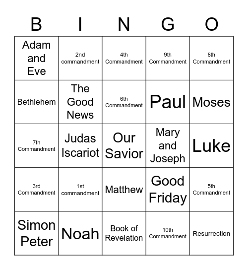 Bible Basics Bingo Card