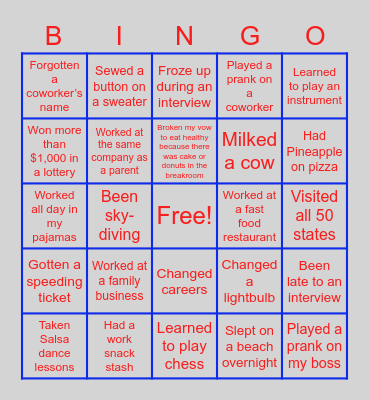 NEVER HAVE I EVER Bingo Card