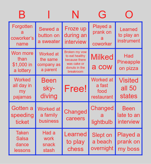 NEVER HAVE I EVER Bingo Card