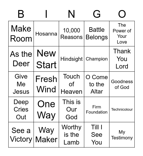 POD Worship Bingo Card
