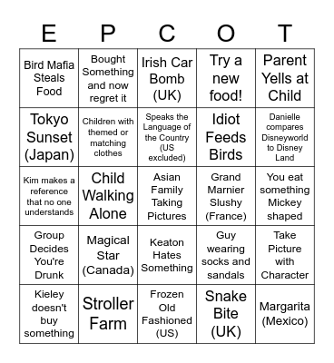 EPCOT Bingo Card