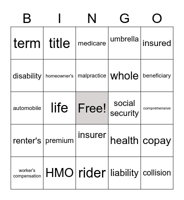 Insurance Bingo Card