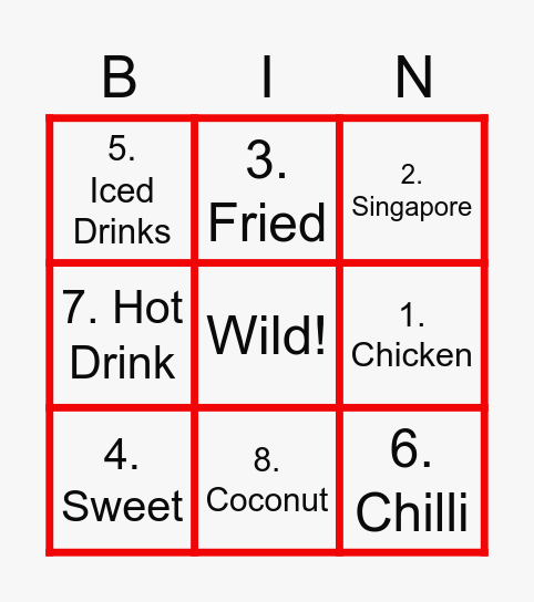 FOOD BINGO ($30) Bingo Card