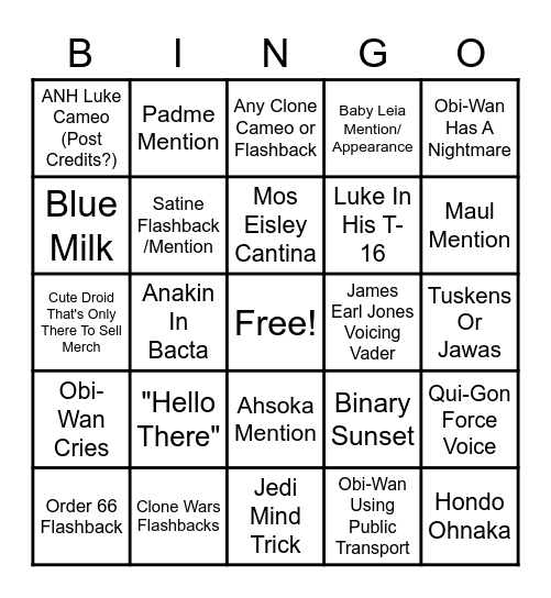 Kenobi!!! Bingo Card