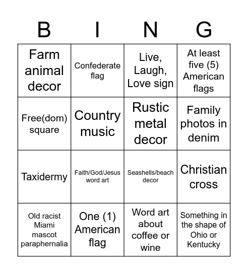 SW Ohio House Bingo Card