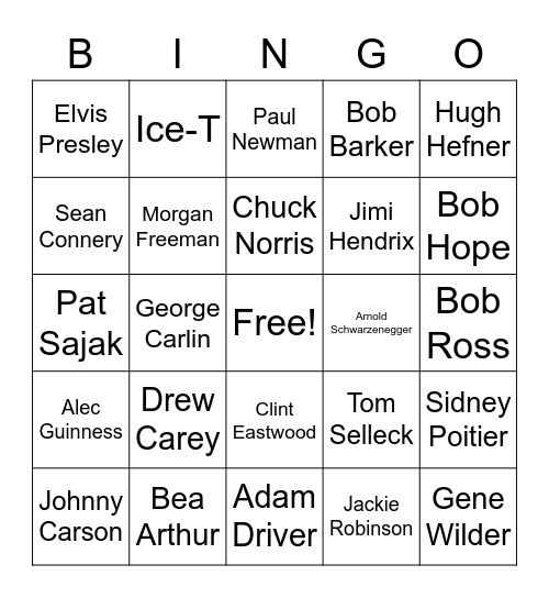 Celebrity Military Bingo Card