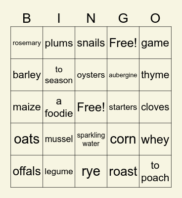 Food C1 Bingo Card