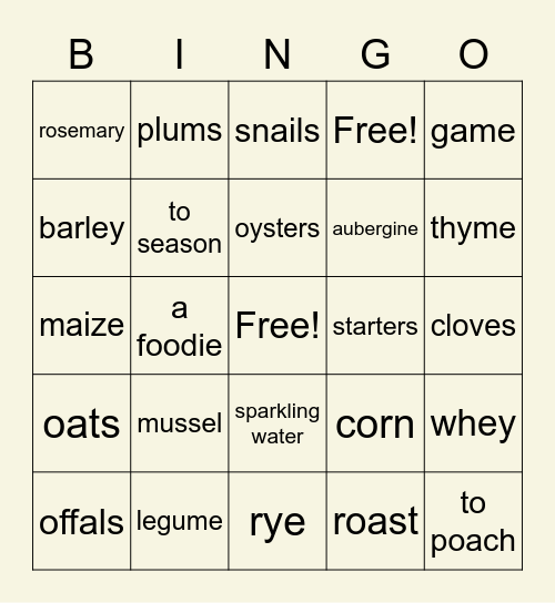 Food C1 Bingo Card