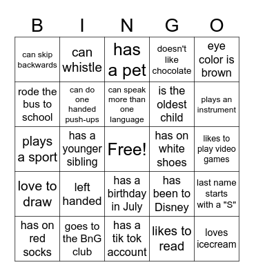 Summer Camp Bingo Card