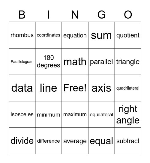 Math Bingo Card