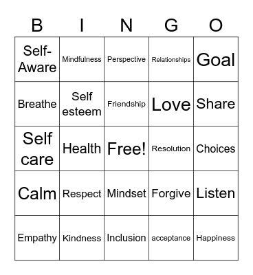 Success Skills Bingo Card