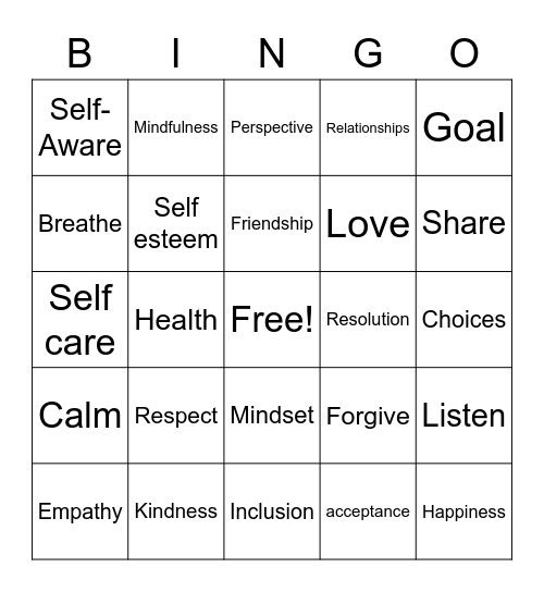 Success Skills Bingo Card