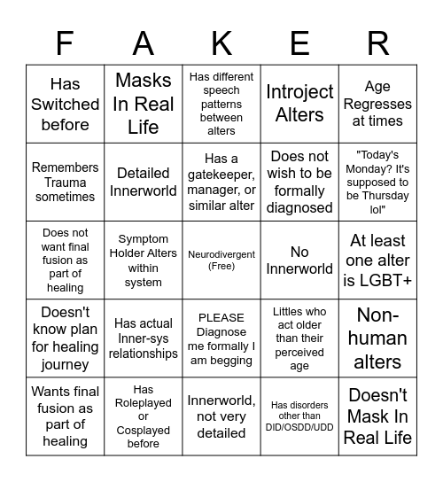 you r faking >:( Bingo Card