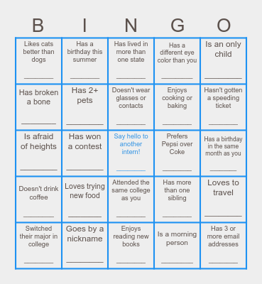 Campus Intern Bingo Card